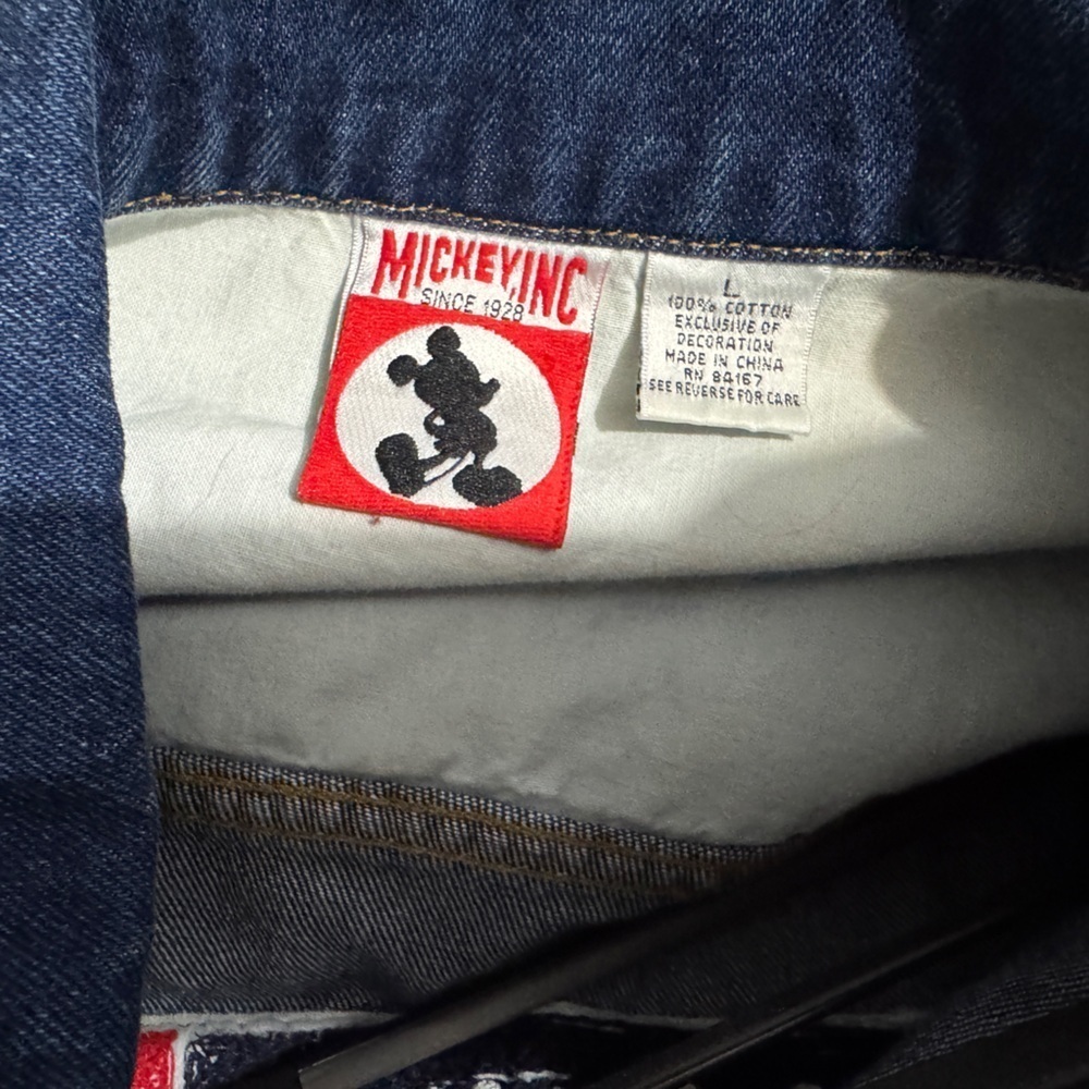Vintage Mickey Inc Denim Jacket USA Flag Mickey Mouse Ears Patch Large Disney - Picture 6 of 7